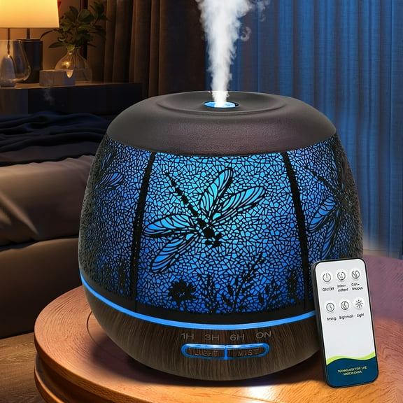 13.53oz Metal Essential Oil Diffuser - Remote, 7-Color LED, Humidifier for Bedroom. Ideal Holiday Gift (Halloween/Christmas) & Room Decor