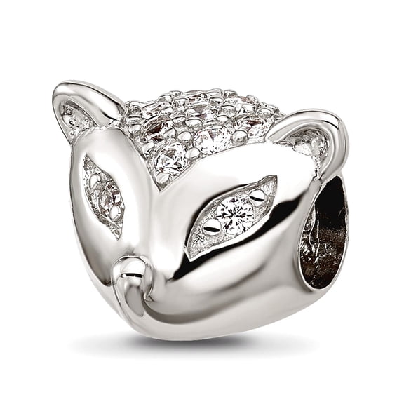 13.55mm 925 Sterling Silver Reflections Cubic Zirconia Fox Face Bead Charm Pendant Necklace for Women