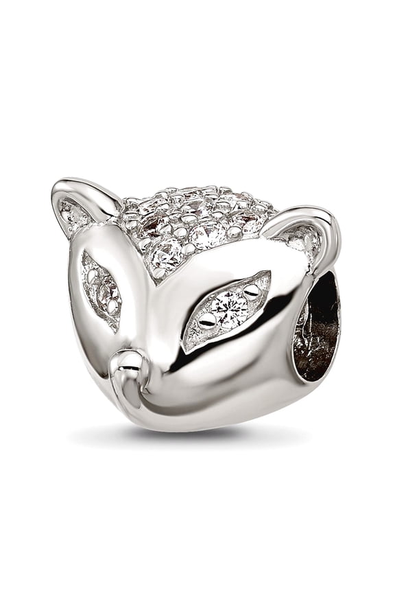 13.55mm 925 Sterling Silver Reflections Cubic Zirconia Fox Face Bead Charm Pendant Necklace for Women
