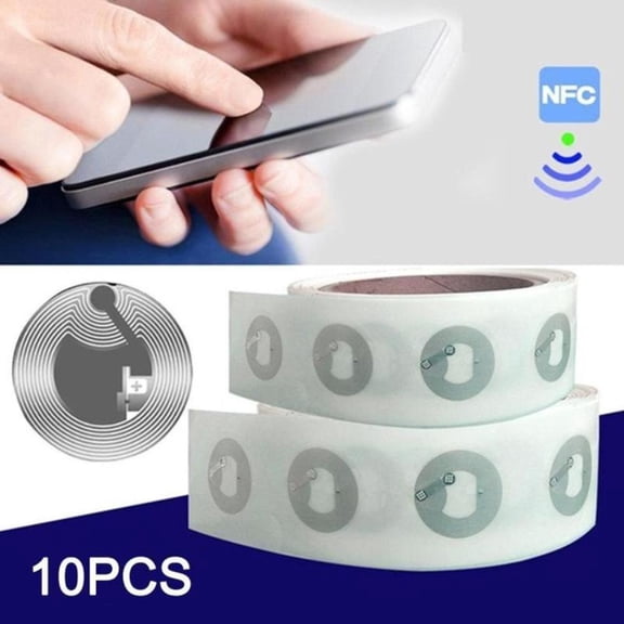 13.56Mhz NFC Sticker Labels 10 Pack in PVC with 14443A Blank Design for Rewritable Mobile Scan Information Tag
