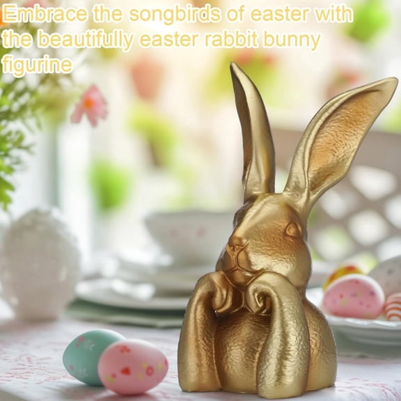 13.58 Inch Premium Large Easter Gold Resin Bunny Table Decor, Spring Bunnies Easter Decoration, for Spring Living Room Shelf Mantel Decorations