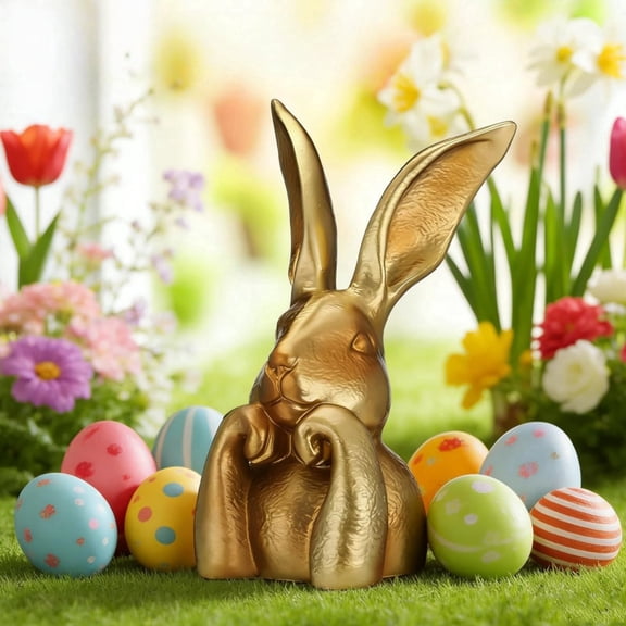 13.58" Premium Large Easter Gold Resin Bunny Table Decor, Spring Bunnies Easter Decoration, for Spring Living Room Shelf Mantel Decorations