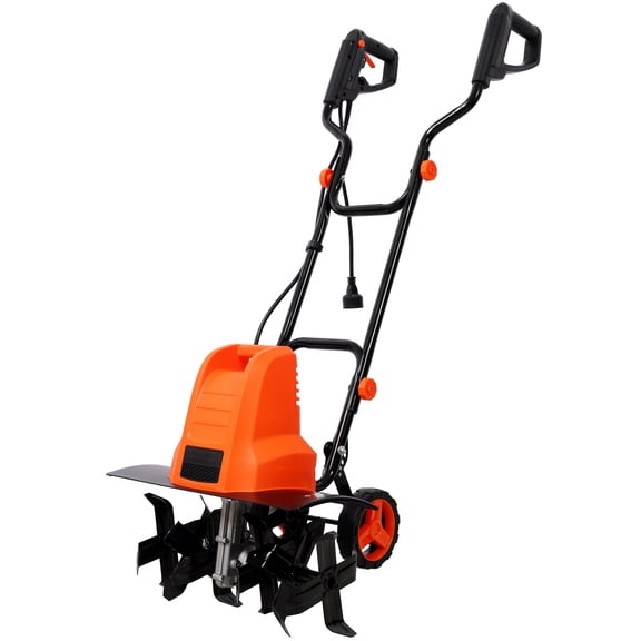 , 13.5AMP Electric Tiller,120V/60HZ,18-Inch Width 9-Inch Depth Corded Powerful Tiller,With 24 Steel Tines,Adjustable Wheels,for Garden Lawn Yard, Black+Orange ,Plastic,Steel ,