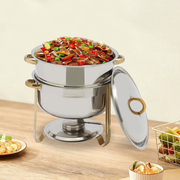 13.5L/14.2Qt Deluxe Round Gold Accent Soup Chafer, Suitable for Celebrations,Parties, Catering, Buffets