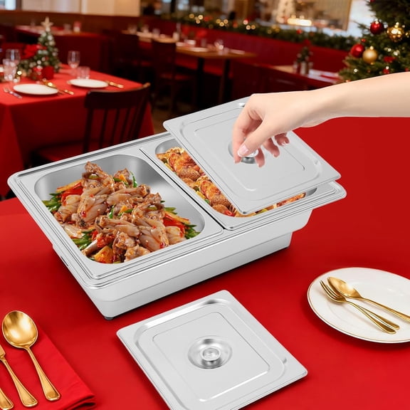 13.5L 2-Pan Smart Temperature Control Stainless Steel Electric Chafing Dish 600W
