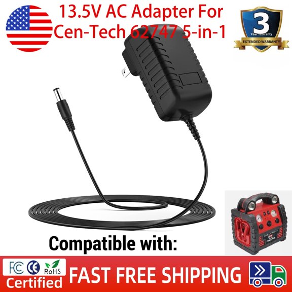 13.5V AC Adapter For Cen-Tech 62747 5-in-1 Portable Power PACK CenTech Charger