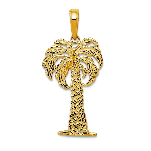 13.5mm 10k Solid Yellow Gold Palm Tree Pendant Necklace Pendant for Women - .9 Grams