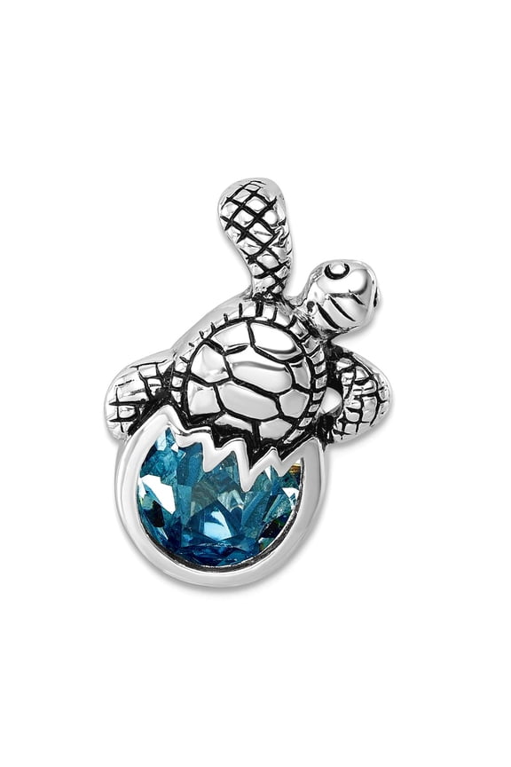13.5mm 925 Sterling Silver Rhodium Plated Crystal Hatching Turtle Slide Pendant Necklace for Women