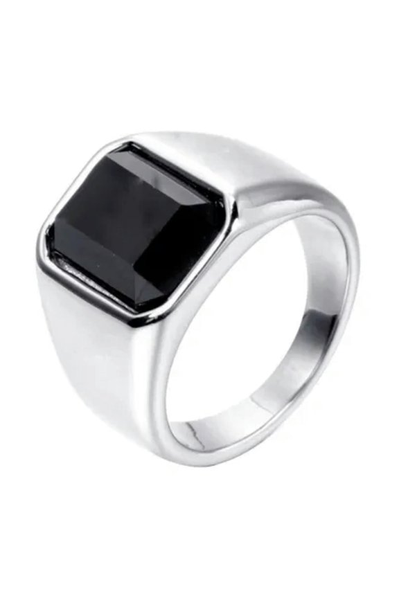 13.5mm Mens Black Red Square Cut Zircon Band 316L Stainless Steel Ring Size 7-13