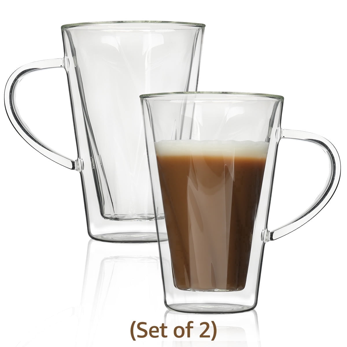 13.5oz(400ML) Glass Coffee Mug with Handle Set of 2, Double Wall Glass Cups  for Hot Beverage Tea, Gifts for Mom Grandma Women