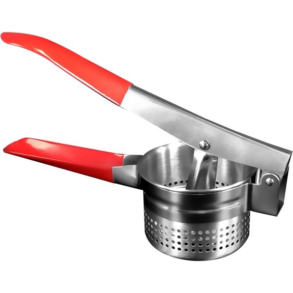 13.5oz Stainless Steel Vegetable Squeezer, Non-Slip Red Silicone Handle, Metal Vegetable Water Squeezer Squeezing Vegetable Liquid