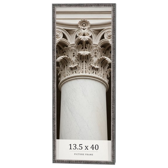 13.5x40 Frame Silver Grey Distressed Solid Wood Picture Frame | 0.75 Inch Moulding Width | Interior