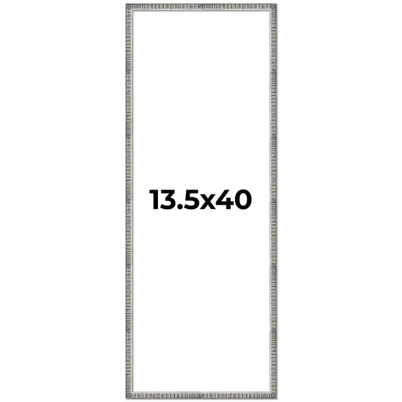 13.5x40 Frame Silver Grey Distressed Solid Wood Picture Frame | 0.75 Inch Moulding Width | Interior