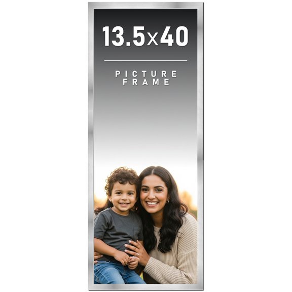 13.5x40 Frame Silver Stainless Steel Solid Wood Picture Frame | 0.75 Inch Moulding Width | Includes