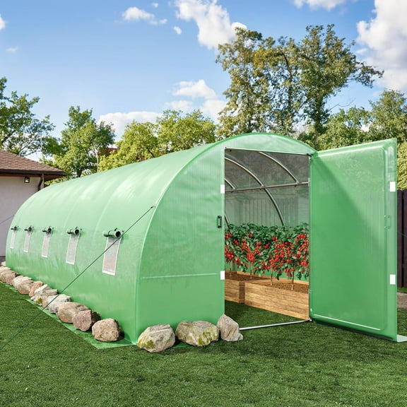 13.5x6.5x6.5ft Greenhouse Extra Large Heavy Duty Large 2 Swing Doors Walk-in Greenhouses Tunnel Green Houses Outdoor 10 Windows Gardening Upgraded Galvanized Steel Garden, Green