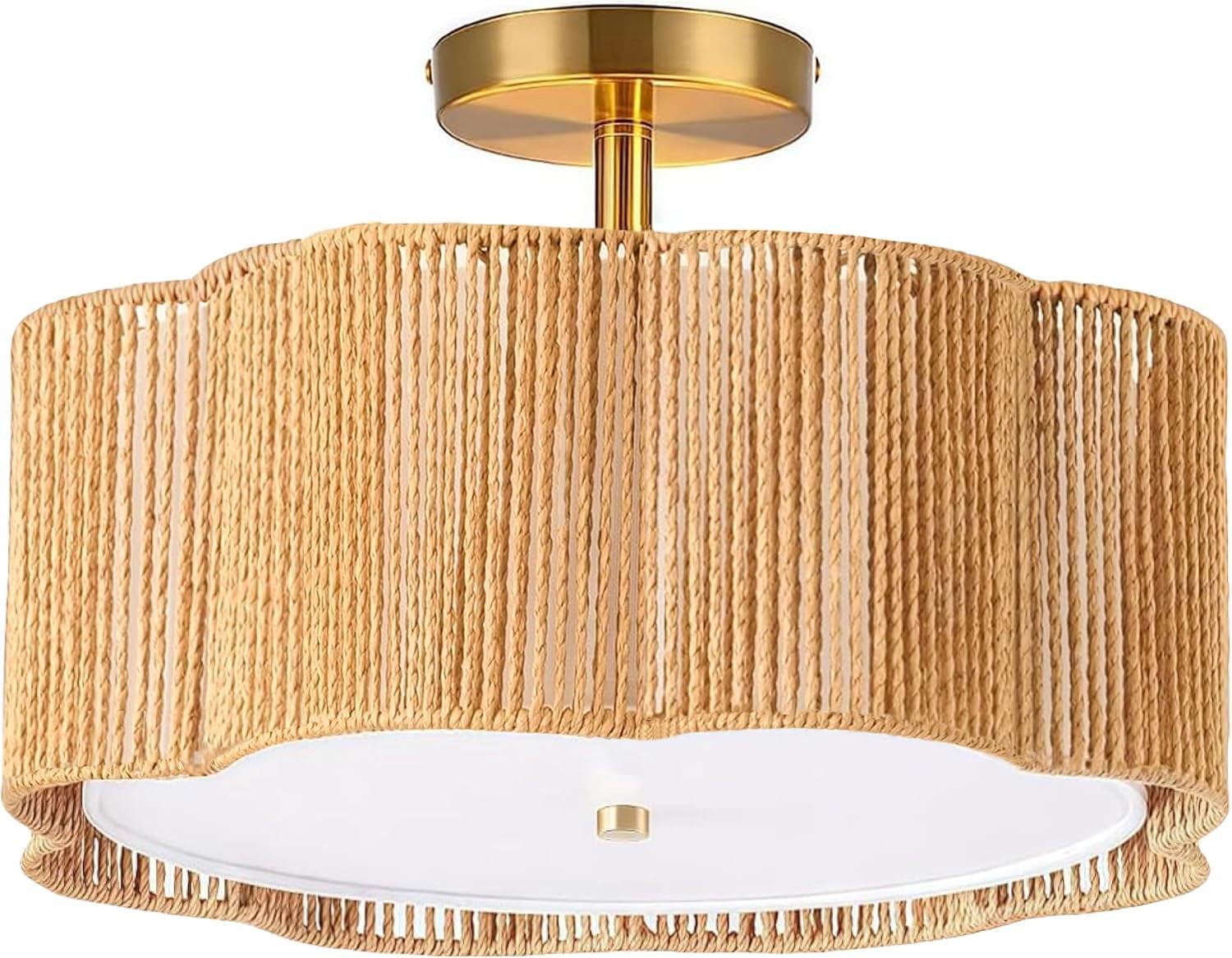 Boho Light Fixtures Flush Mount, 3-Light Rattan Ceiling Light Fixtures Flush Mount Gold for Bedroom, Flower-Shaped Close to Ceiling Light Fixture for Hallway Kitchen