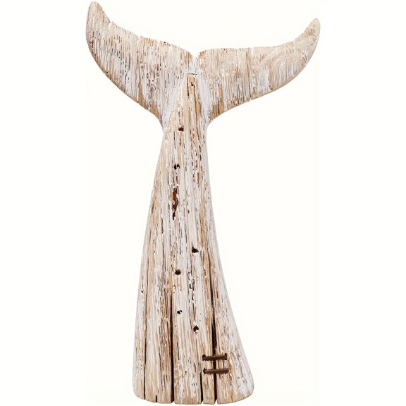 13.6" Heigh Wooden Whale Tail Decor Tabletop Nautical Decor Solid Wood Whales Tail Statue Sculpture Standing Coastal Decor Beach Figurines for House Sea Decor for Bathroom Ocean Theme Home Decor
