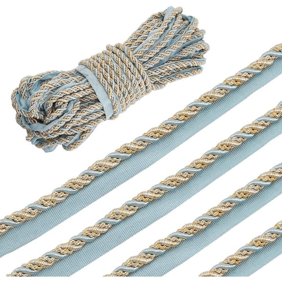 13.6 Yards Blue Twist Lip Cord Trim Sewing Cords 17mm Wide Twist Trim Ribbon Upholstery Ribbon with Cord Rope for Pillow Curtain Sofa Home Decor DIY Handmade Crafts for making