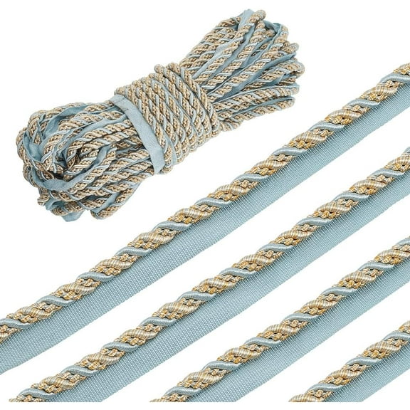 13.6 Yards Blue Twist Lip Cord Trim Sewing Cords 17mm Wide Twist Trim Ribbon Upholstery Ribbon with Cord Rope