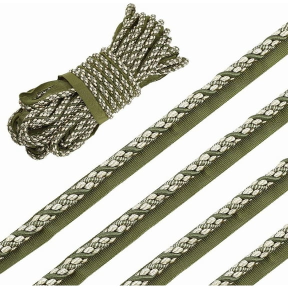 13.6 Yards Green Twist Lip Cord Trim Sewing Cord 17mm Wide Twist Trim Ribbon Upholstery Ribbon with Cord Rope DIY for Pillow Curtain Sofa Home Decor DIY Handmade Crafts