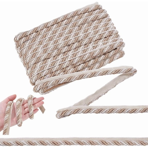 13.6 Yards Lip Cord Trim 0.67inch Wide Polyester Cord Trim Ribbon Upholstery Trim Cord for Curtain Sofa Home Decoration DIY Handmade Crafts White