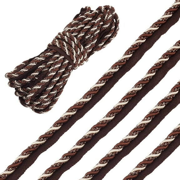 13.6 Yards Twist Lip Cord Trim Sewing Cord 17mm Wide Twist Trim Ribbon Brown Upholstery Ribbon with Cord Rope for Pillow Curtain Sofa Home Decor DIY Handmade Crafts