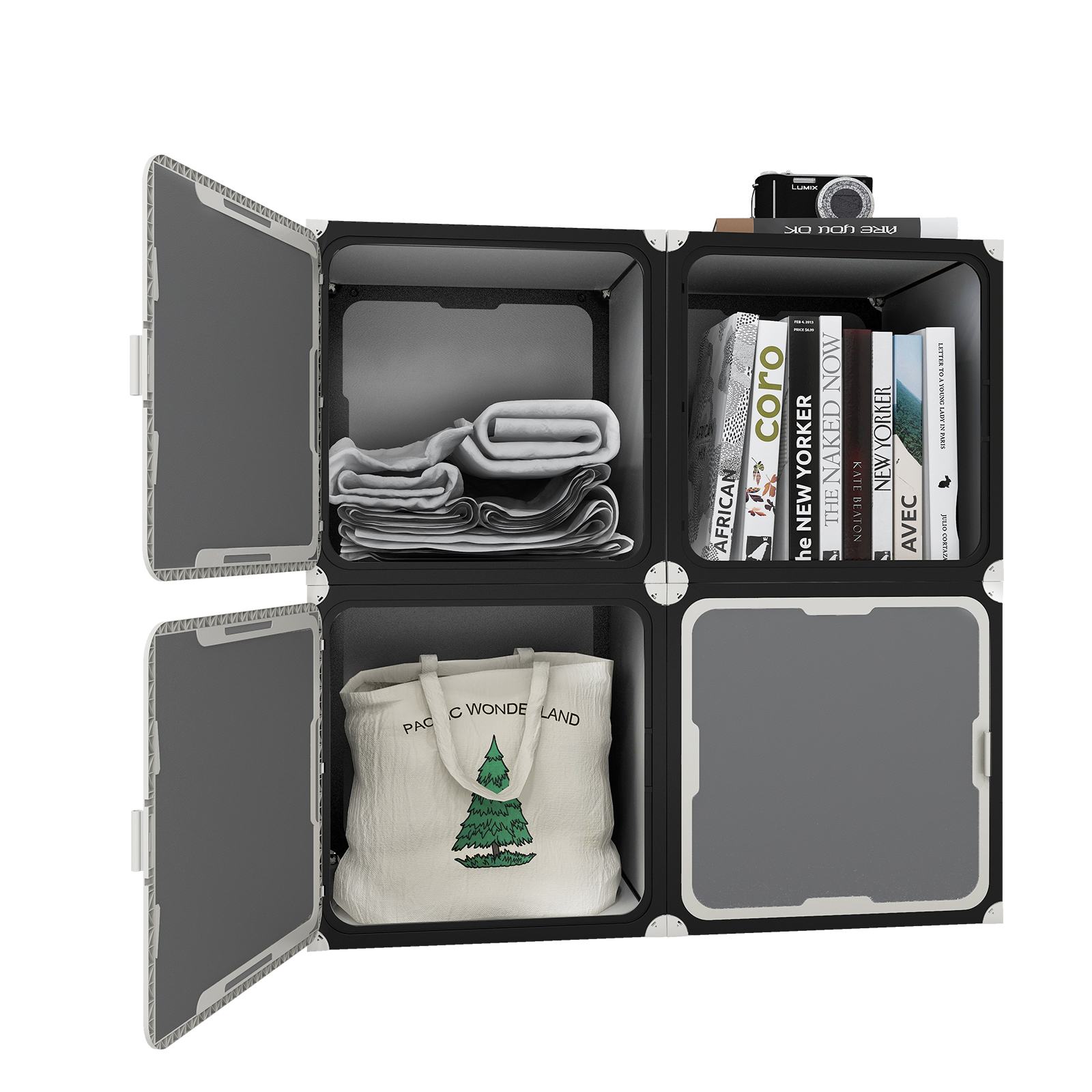 13.6"x12"x12" 4 pcs Home Storage Cabinet with Folding and Combination Function,Gray