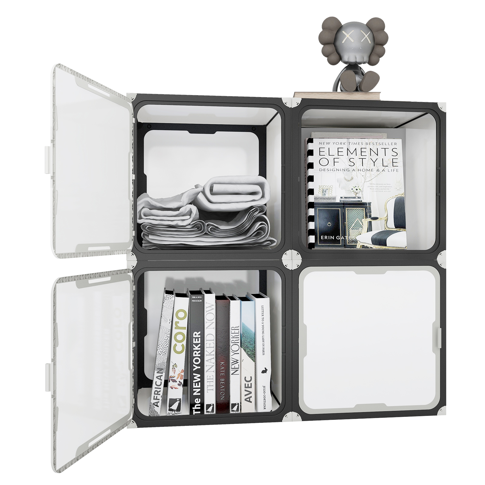 13.6"x12"x12" 4 pcs Home Storage Cabinet with Folding and Combination Function,White