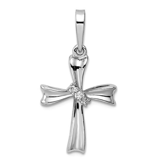 13.63mm 925 Sterling Silver Rhodium Plated Cubic Zirconia Religious Faith Cross Pendant Necklace Pendant for Women