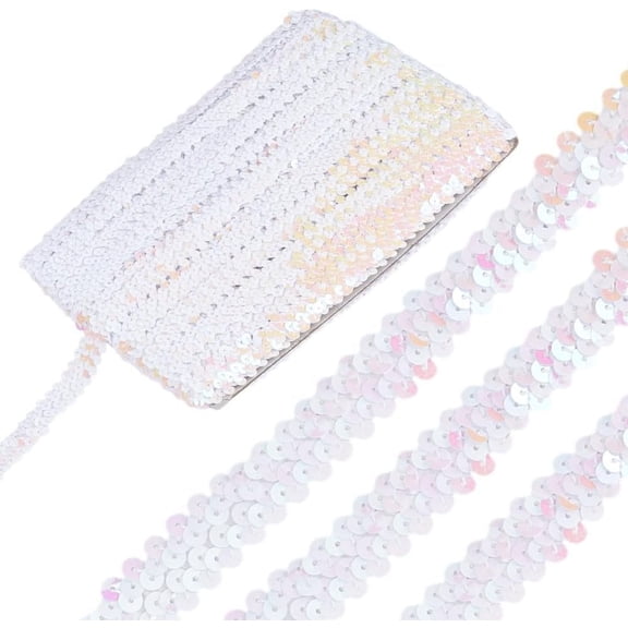 13.67Yds 0.78" AB Iridescent Flat Glitter Sequin Trim Bling Fabric Paillette Ribbon Shiny Sewing Paillette Trim for DIY