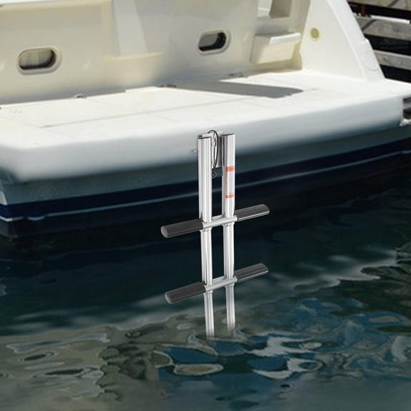 13.7*41.3in Stable and Reliable Silver Black Freestanding Stainless Steel Telescopic Ladder for Boats, Yachts