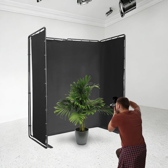 13 * 7.8ft Black Screen Backdrop with Stand, Portable Large Photography Backdrop Stand Collapsible Black Polyester Screen Adjustable Photography Background Stand for Product Photoshoot