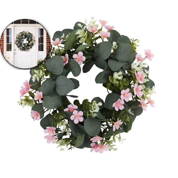 13.7" Artificial Flower Wreath, Colorful Daisy Morning Glories and Green Leaves Wreath Spring/Summer Floral Decoration for Front Door Wall Window Holiday Party Wedding Decor