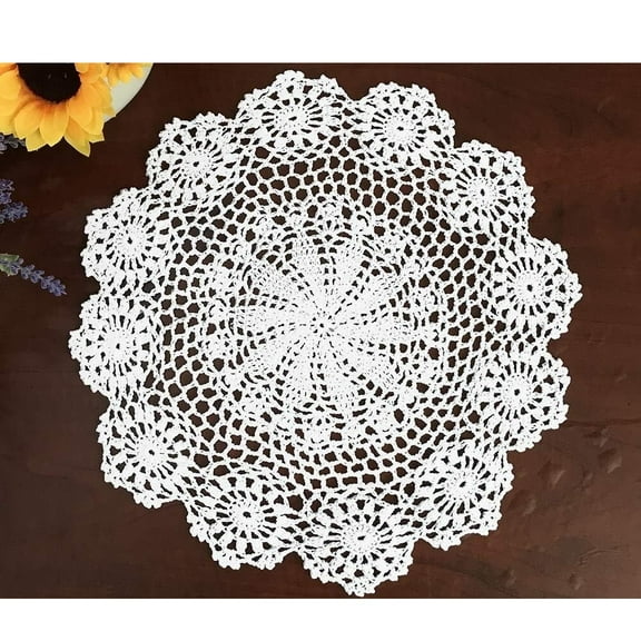 13.7 Inch 100% Cotton Handmade Lace Crochet Round Placemats Doily Doilies