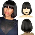 thumbnail image 1 of 13.7 Inch Black Wigs for Women Hair Wigs Straight Black Hair Medium Length Hairpiece Party Replacement Lace Front Wigs Human Hair, 1 of 7