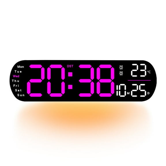 13.7 Inch Large Digital Wall Clock with Remote Control, Auto Dimming LED Display, Temperature Date Week, RGB Night Light, Dual Alarm & Kitchen Timer for Living Room Bedroom Office