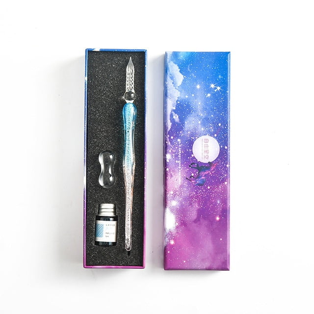Crystal Starry Sky Glass Pen and Ink Set Glass Dip Pen Fountain Pen Inks Writing Drawing Crystal Starry Sky Effect Durable Crystal Starry Sky Glass