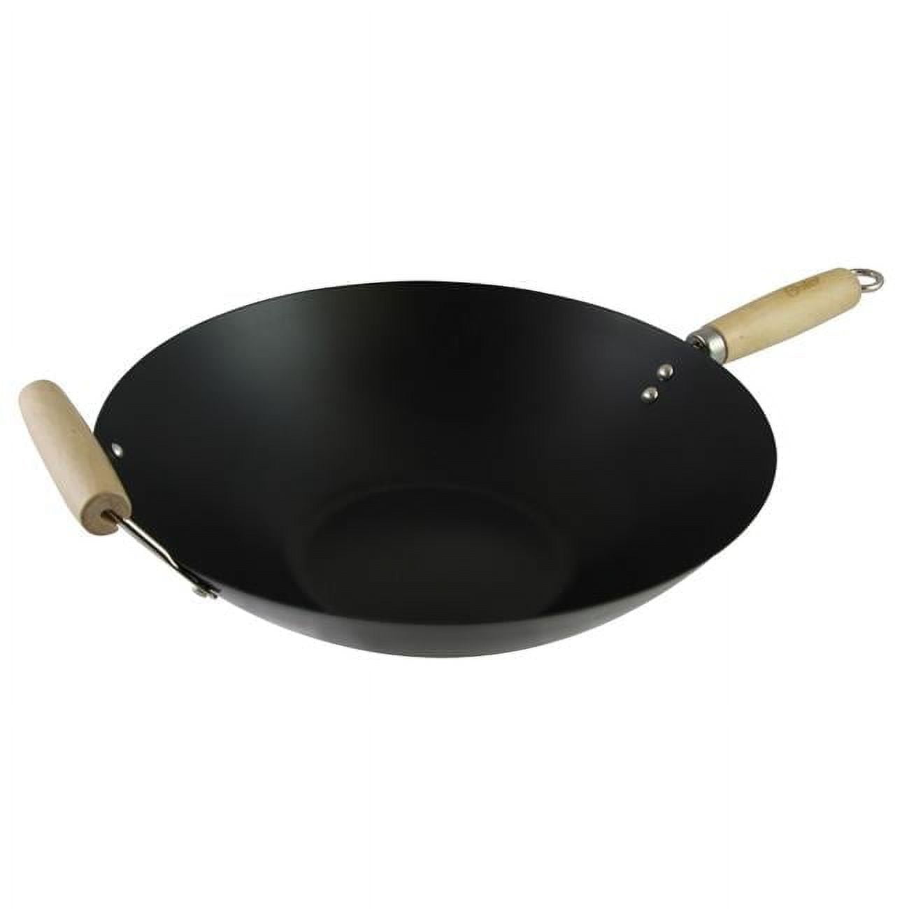 Findley 13.7" Black Carbon Steel Wok with Wooden Handles