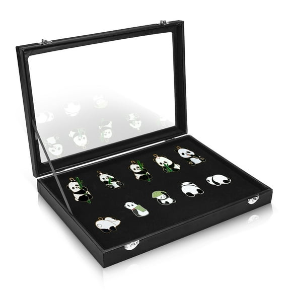 13.7" x 9.4" Large Enamel Pin Display Case, Home Pin Collection Display Shadow Box, PU Lapel Pin Display Frame Holder Organizer for Patch Brooch Military Medal Jewelry Storage (Black)