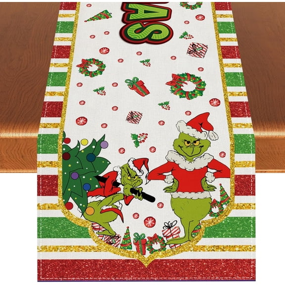 13×72'' Christmas Table Runner, Christmas Tablecloth Winter Xmas Decorations & Supplies for Home Kitchen Table(White)