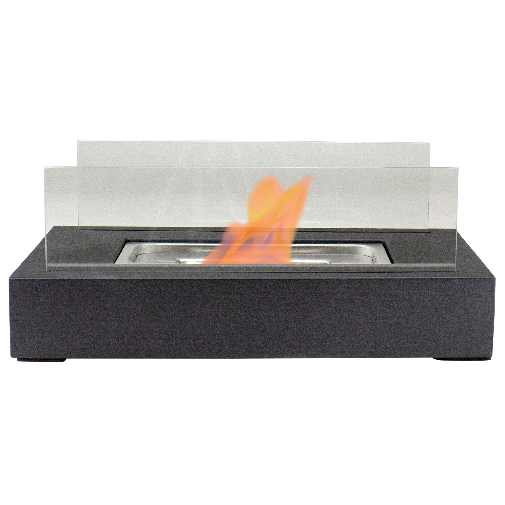 Black Bio Ethanol Ventless Tabletop Fireplace with Glass Panels