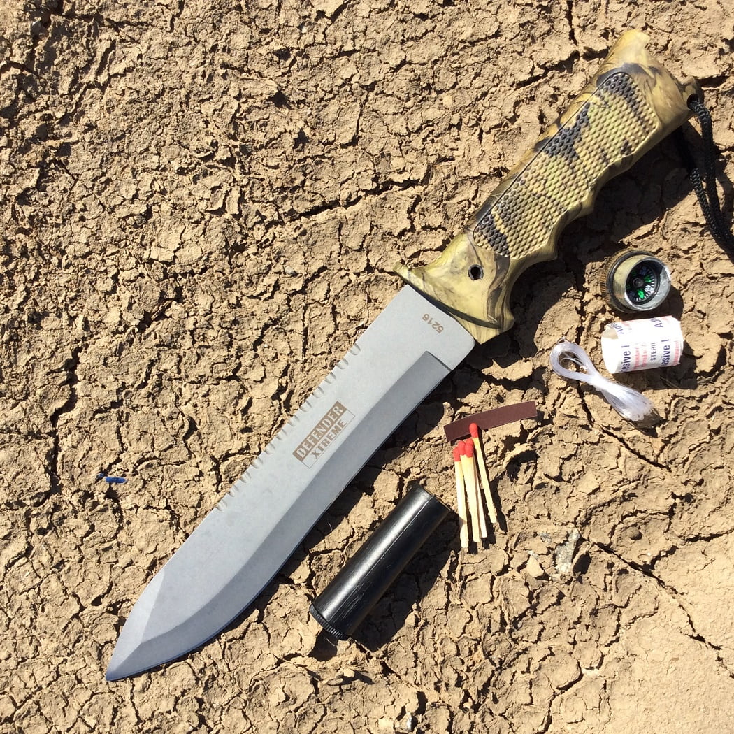 13.75' Defender Xtreme Fall Camouflage Stainless Steel Survival Knife with Plastic Sheath