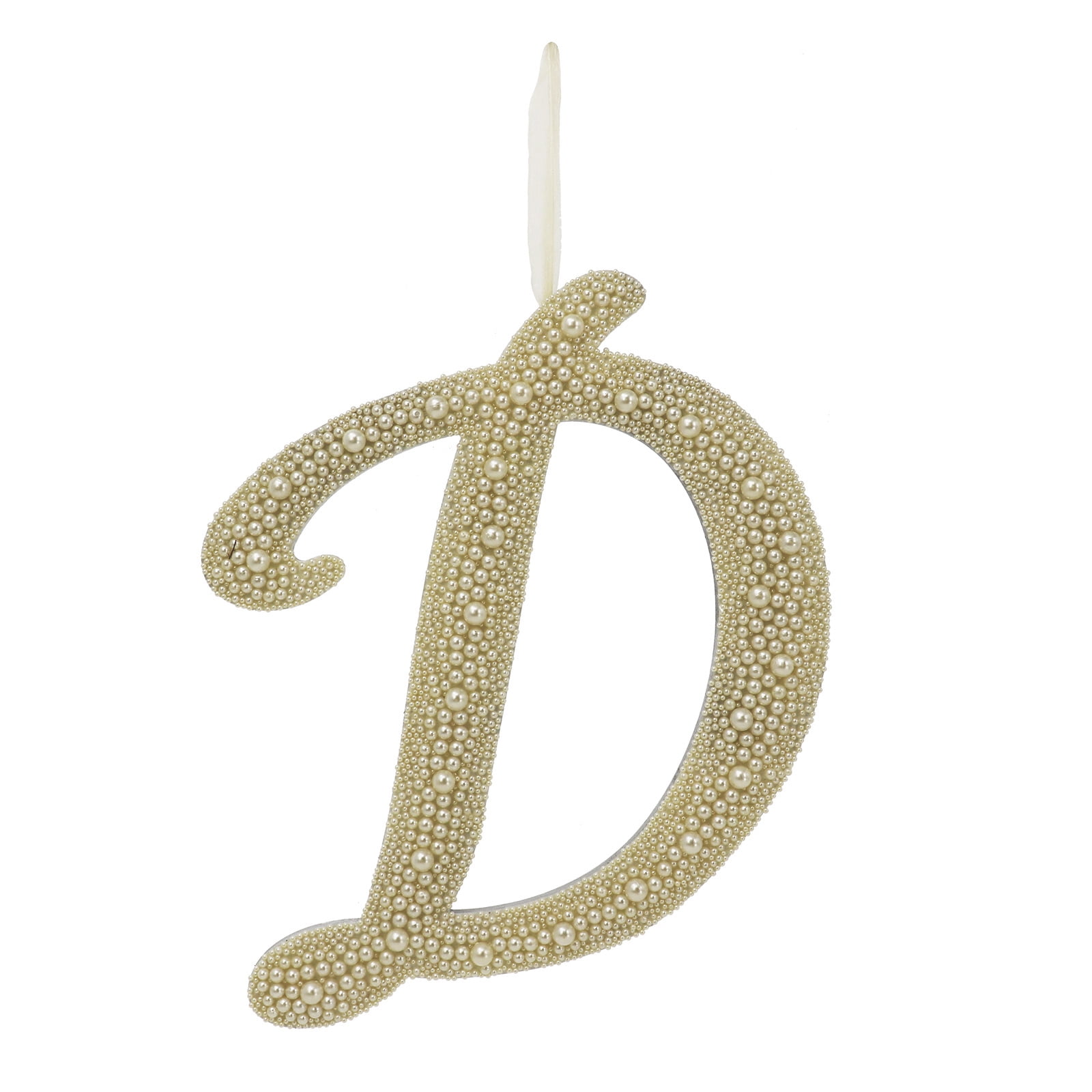 13.75" Gold Pearl Beaded Script Letter Wall Decor