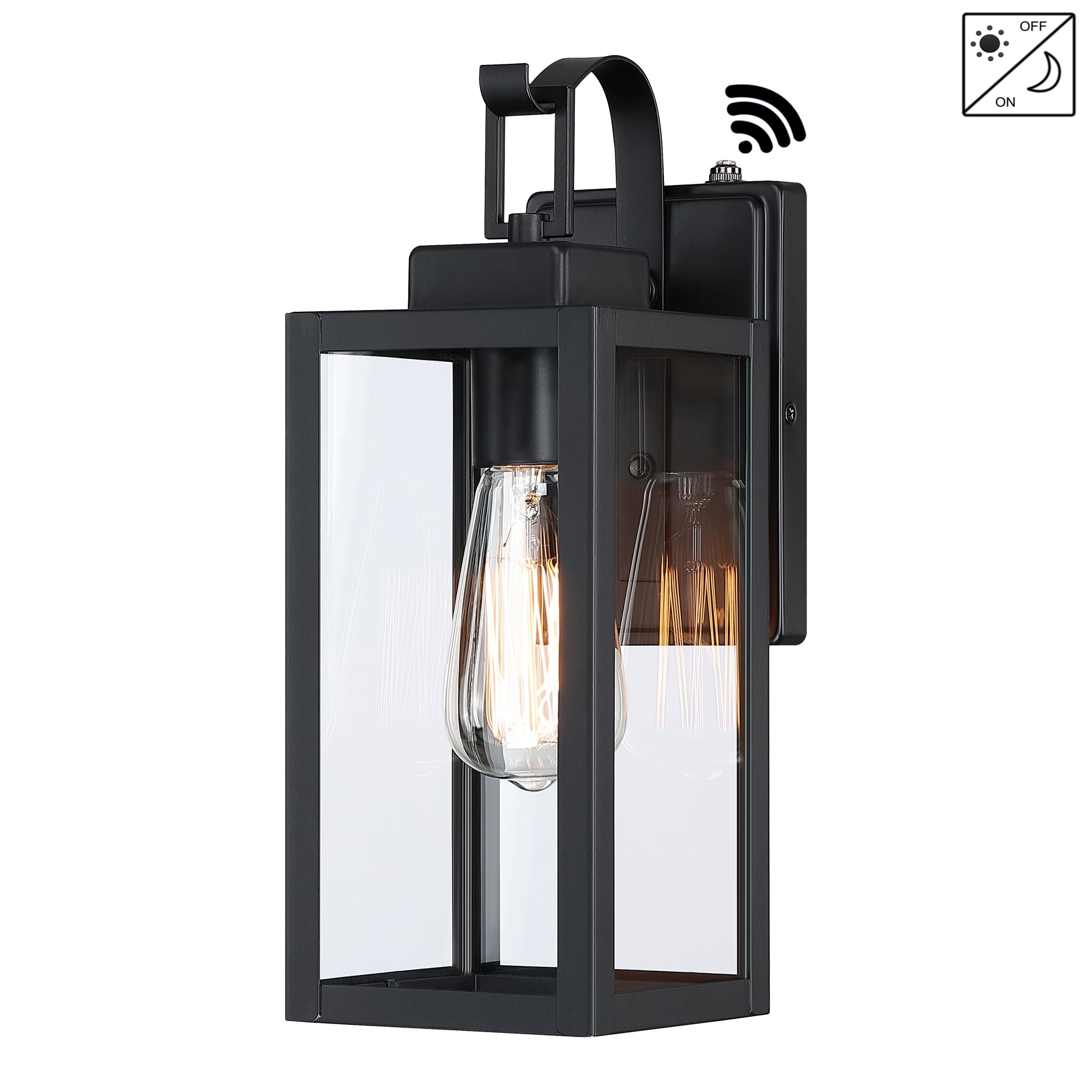 Matte Black Steel Outdoor Wall Lantern with Dusk to Dawn Sensor
