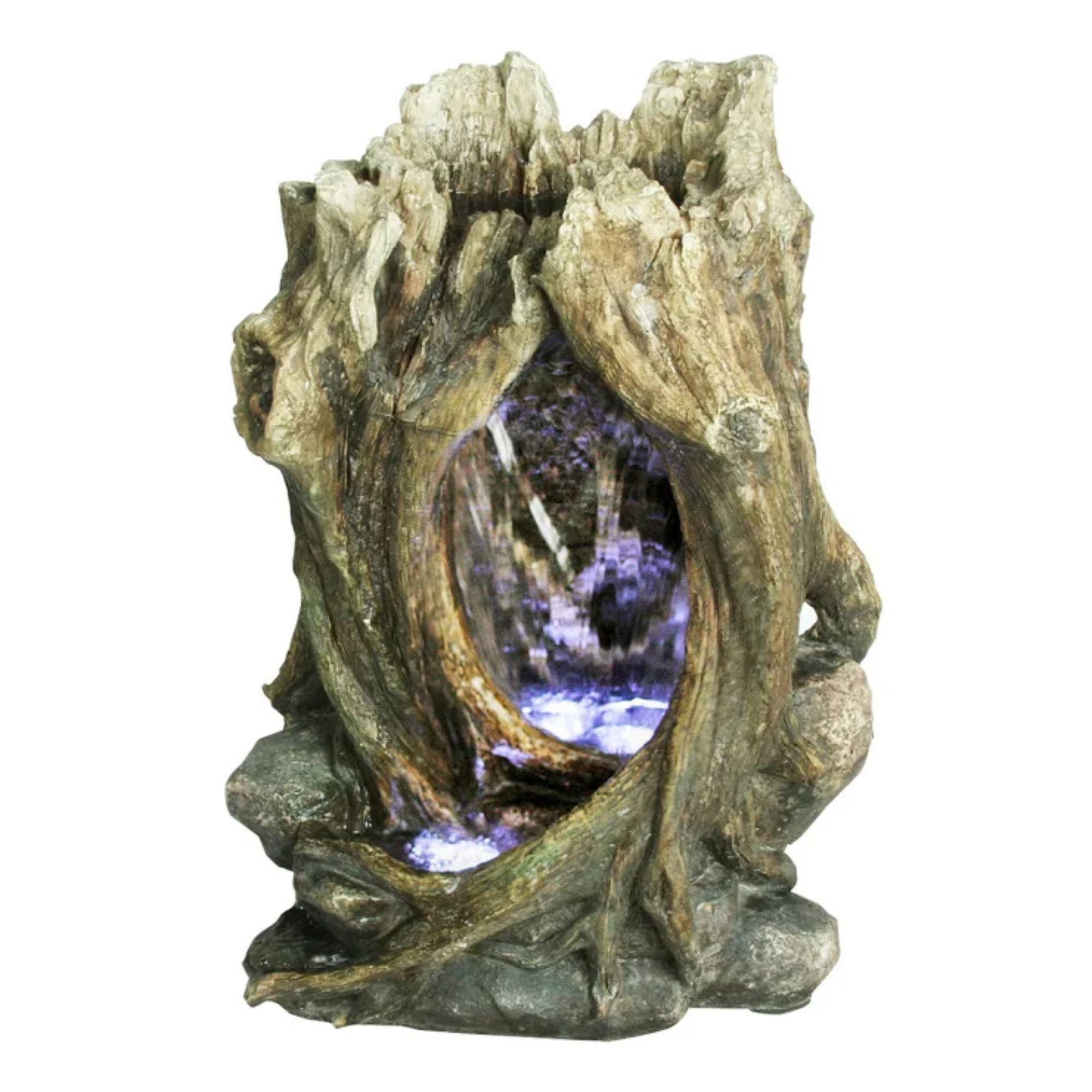 Rustic Brown Resin Tree Trunk Tabletop Fountain with LED Lights