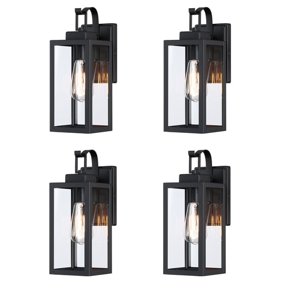 13.75" Matte Black Outdoor Wall Light Fixtures for House, Porch, Hallway with Clear Glass Shade 4-Pack