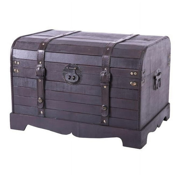 13.75 x 20.5 x 15.75 in. Antique Style Wooden Steamer Trunk, Black