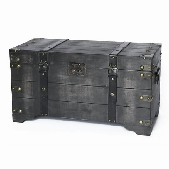 13.75 x 25.5 x 12 in. Distressed Wooden Storage Trunk, Black - Medium