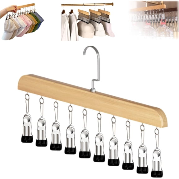 13.77*8.66" Closet Organizer with 10 Clips, Space Saving Hanging Closet Organizer, Space-Saving Hat Scarf Clothespins for Jeans Skirts Socks Pant Hangers with Clips