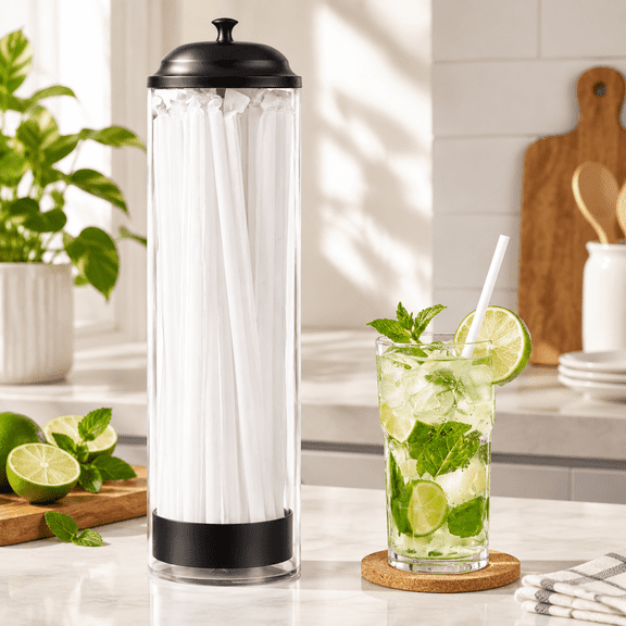 13.77 Inch Stholder For Standard & Long Bended Size Drinking Straws Dispenser Counter With Black Lidr Organizer Container Kitchen(